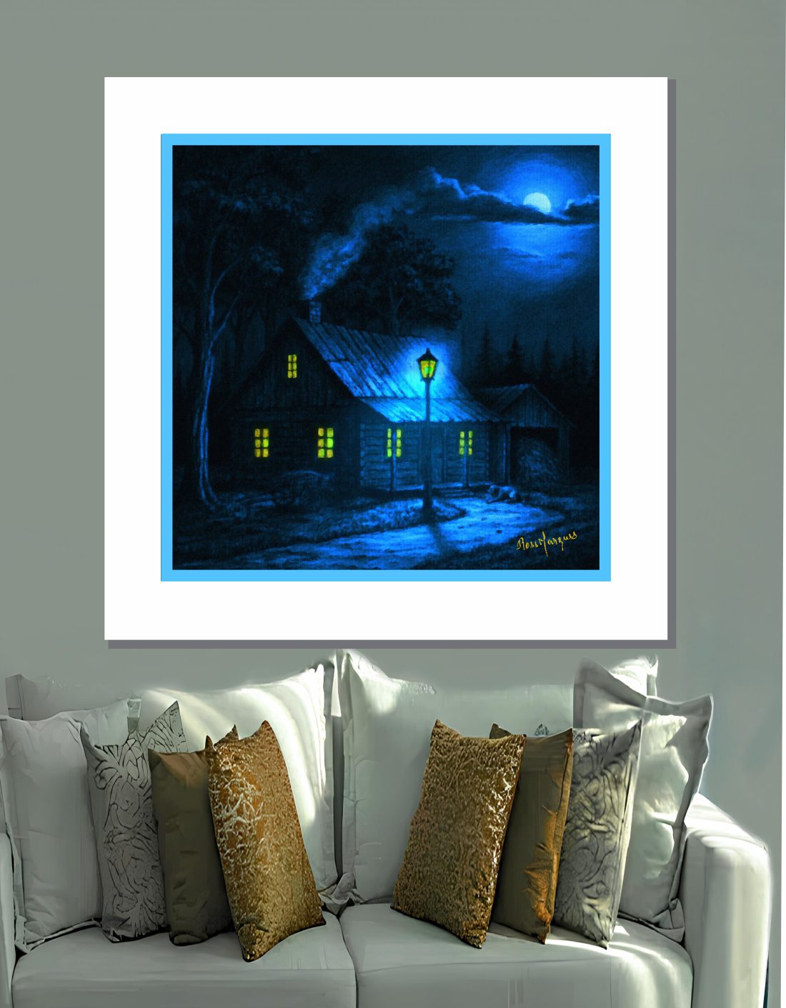 Cabana Azul Quadro em mdf 40x40cm