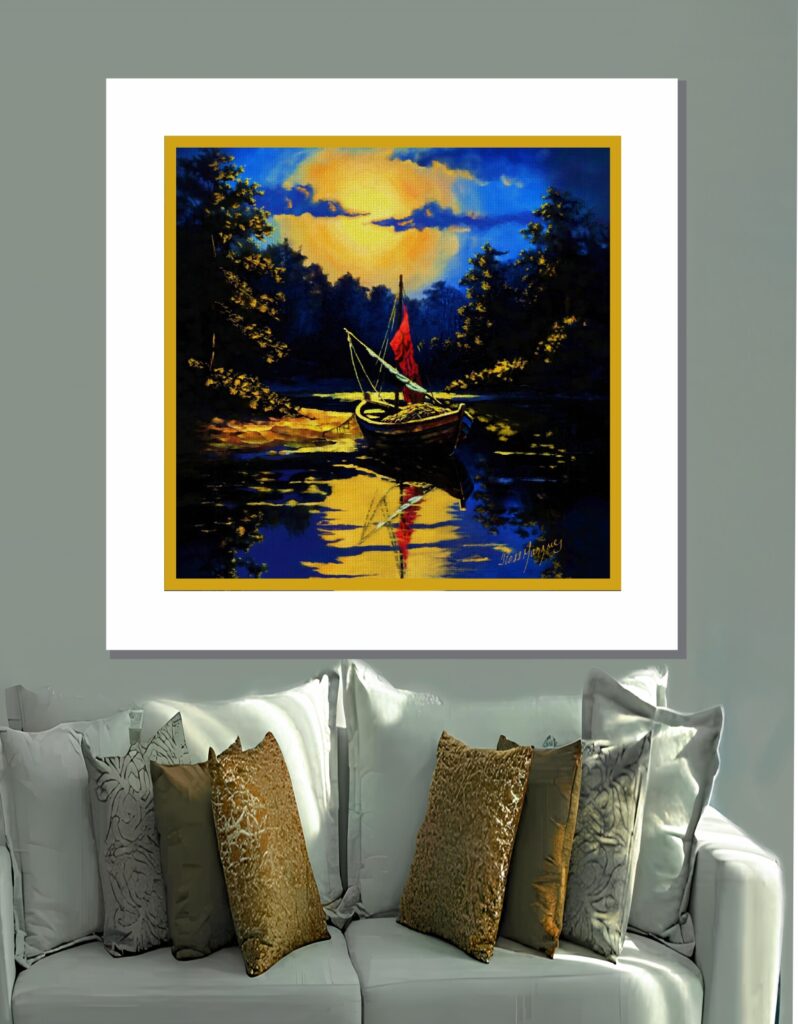 Barco ao crepúscolo quadro em MDF 40x40cm