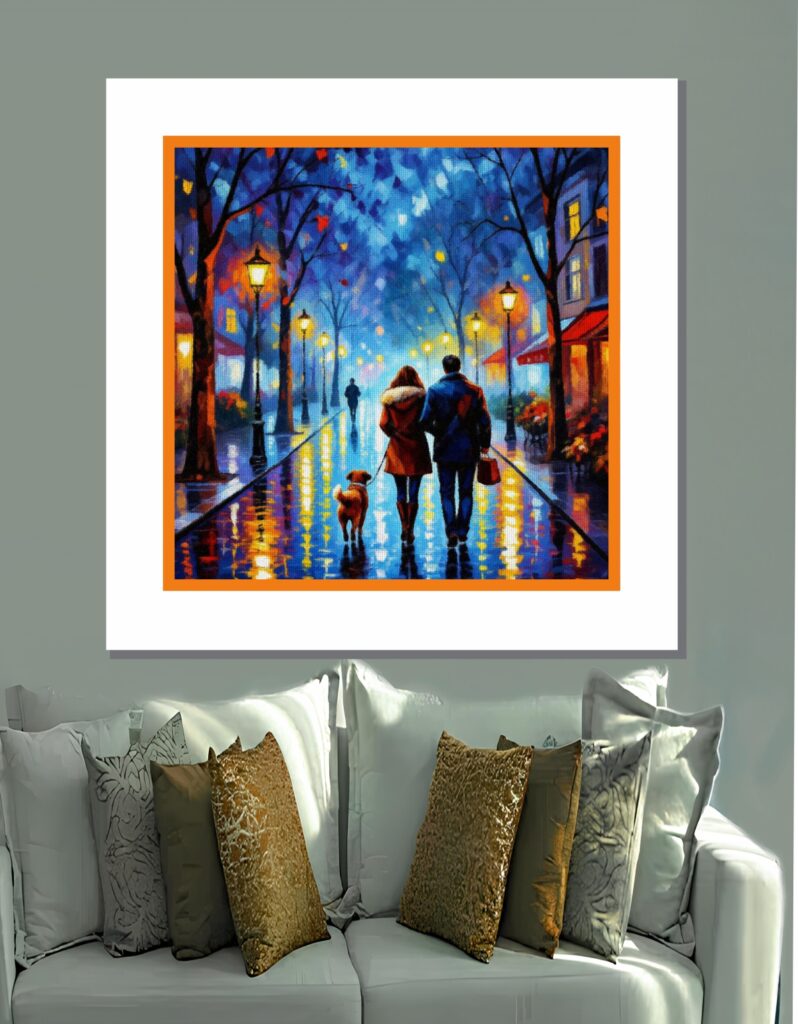 Casal passeando quadro em MDF 40x40cm