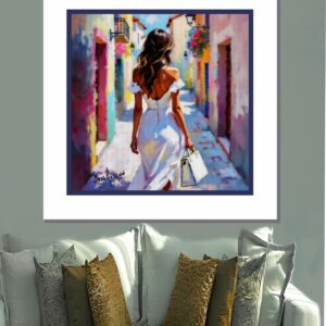 Garota do Vestido Branco quadro em MDF 40x40cm