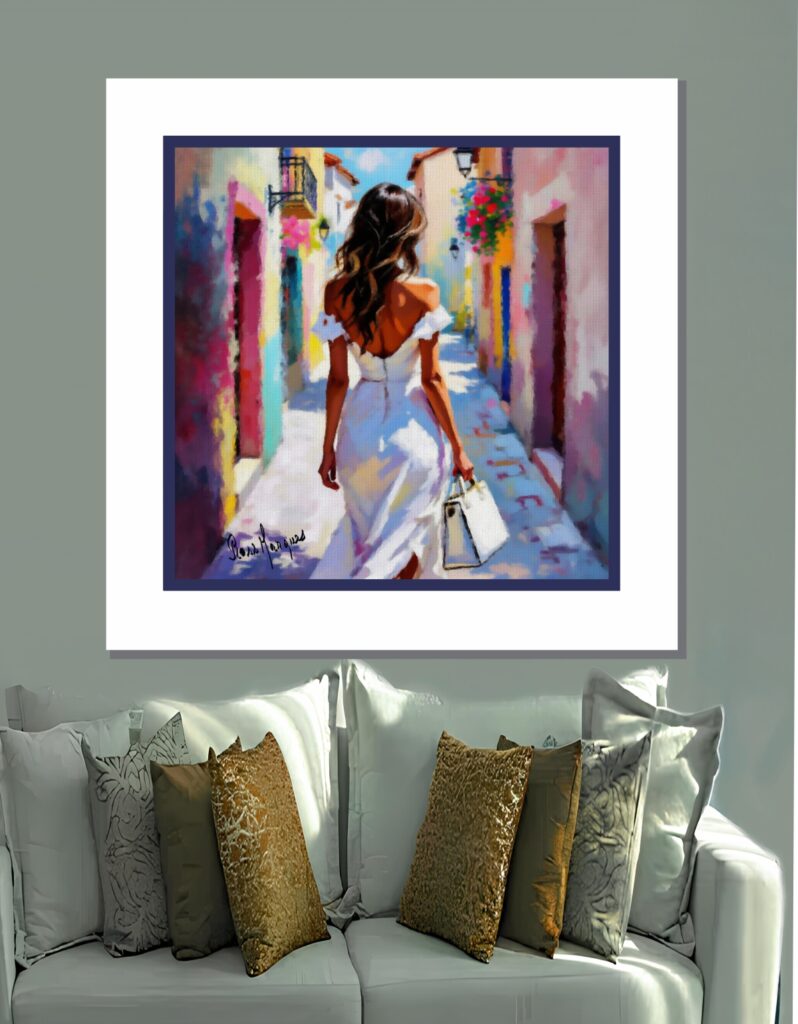 Garota do Vestido Branco quadro em MDF 40x40cm